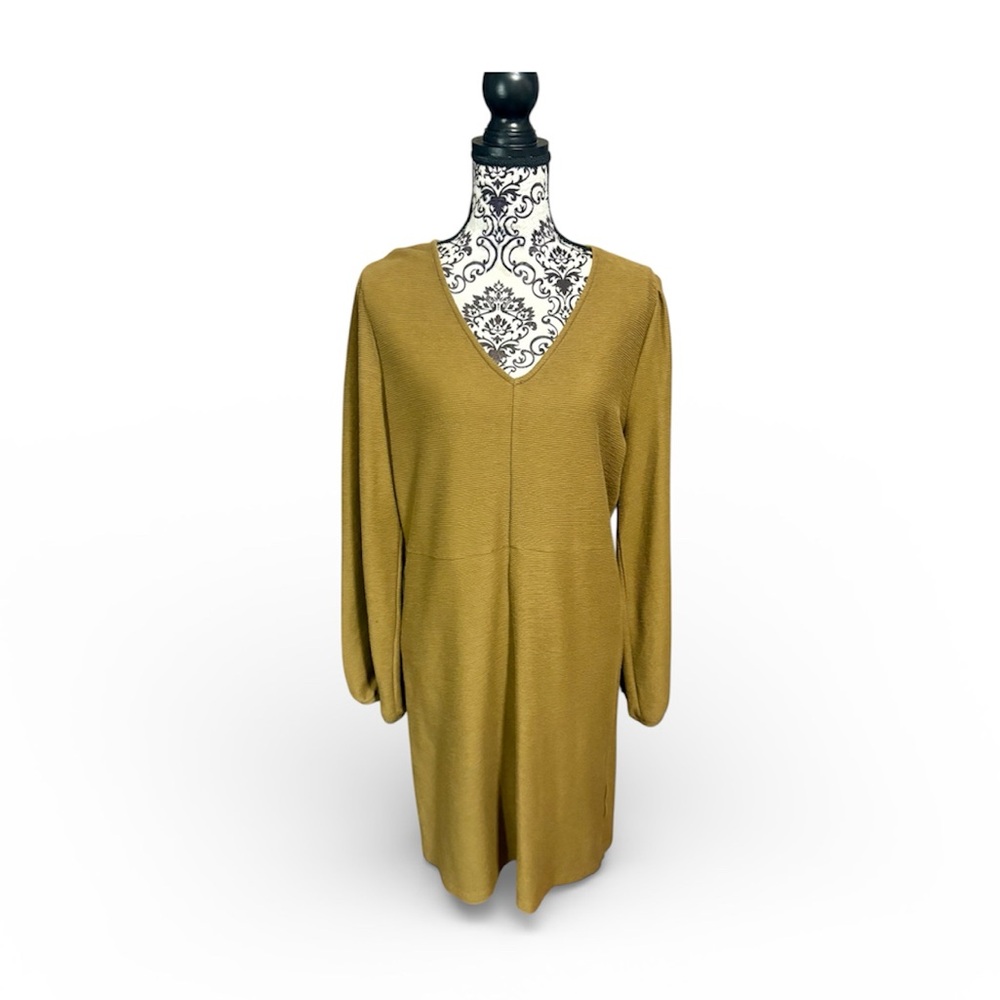 MADEWELL Texture and Thread Olive Balloon Sleeve Dress